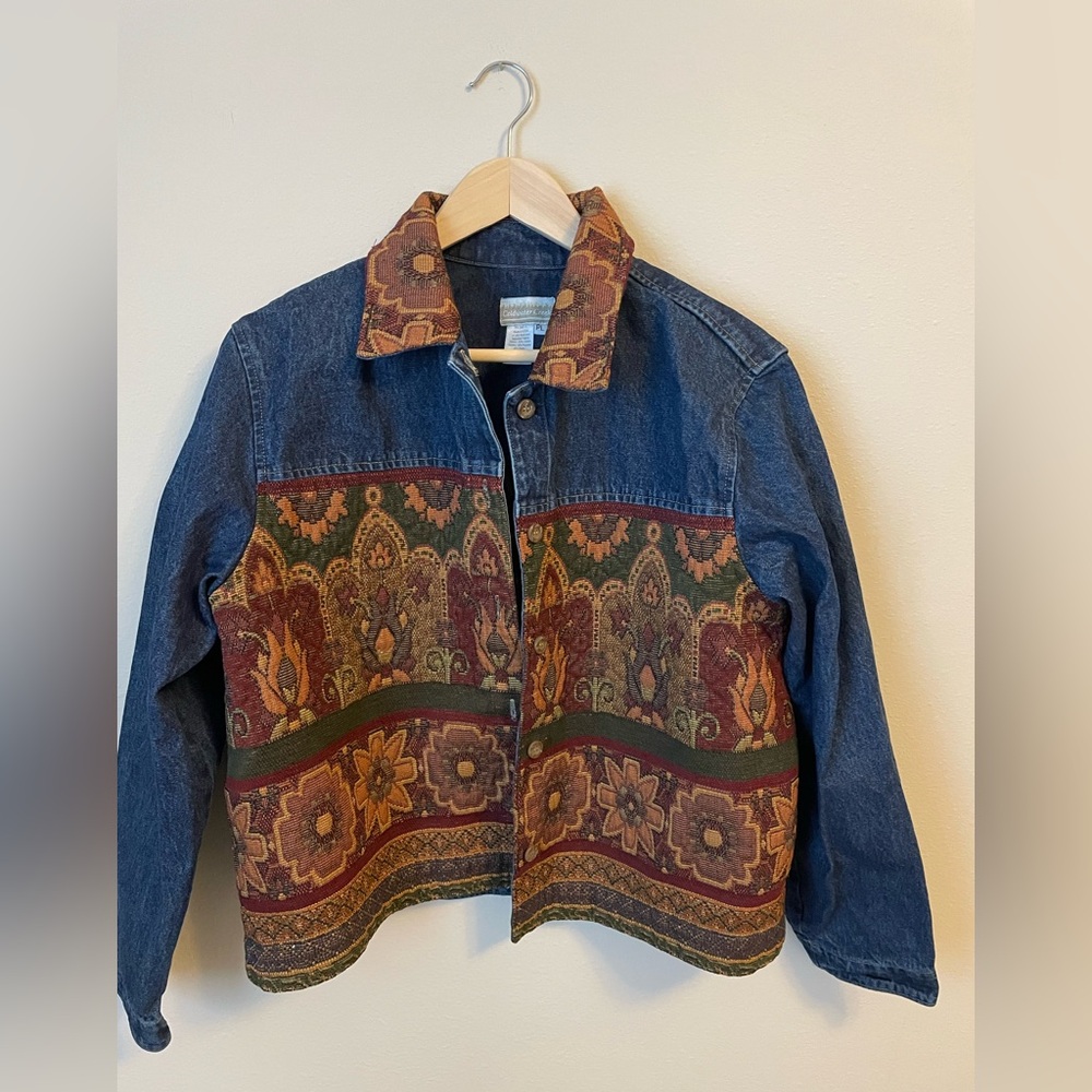Coldwater Creek - Blue Denim Floral Tapestry Jacket - Size PL